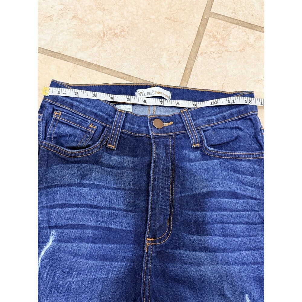 Lil Bee's Bohemian Distressed Bell Bottom Flare Jeans Size 7 High Rise USA Made - Picture 3 of 8